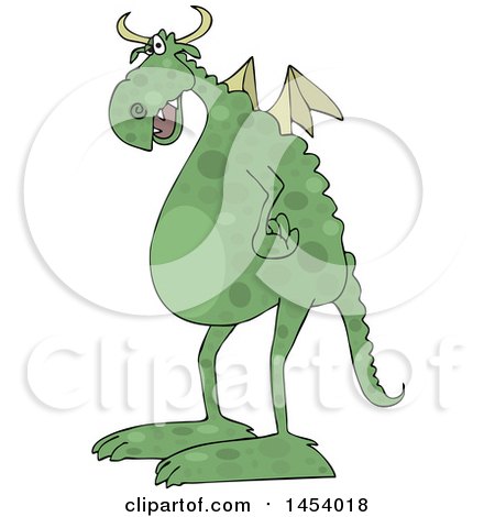 Clipart of a Cartoon Spotted Green Dragon Facing Left - Royalty Free Vector Illustration by djart