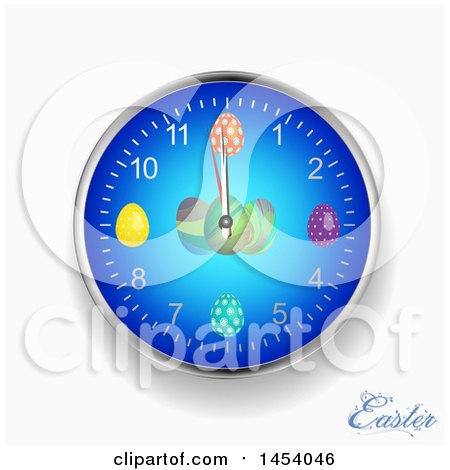 Clipart of a 3d Easter Egg Wall Clock with Text, on off White - Royalty Free Vector Illustration by elaineitalia