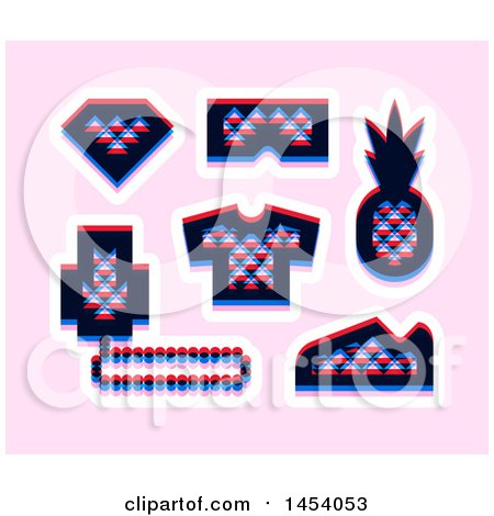 Clipart of a Set of Glitch Effect Triangle Patterned Social Network Icons, on Pink - Royalty Free Vector Illustration by elena
