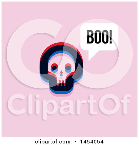 Clipart of a Glitch Effect Skull Saying Boo Icon, on Pink - Royalty Free Vector Illustration by elena