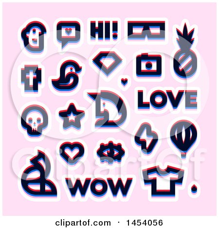 Clipart of a Set of Glitch Effect Social Networking Icons, on Pink - Royalty Free Vector Illustration by elena