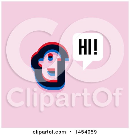 Clipart of a Glitch Effect Man Saying Hi Icon, on Pink - Royalty Free Vector Illustration by elena