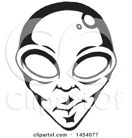Clipart of a Black and White Sketched Alien Face - Royalty Free Vector Illustration by cidepix