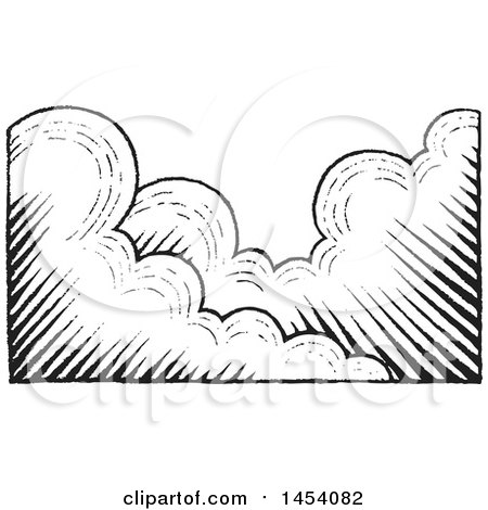 Clipart of a Black and White Sketched Background of Clouds - Royalty Free Vector Illustration by cidepix