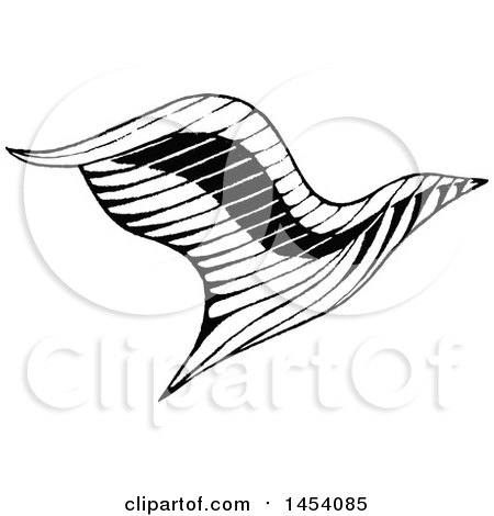 Clipart of a Black and White Sketched Flying Eagle - Royalty Free Vector Illustration by cidepix