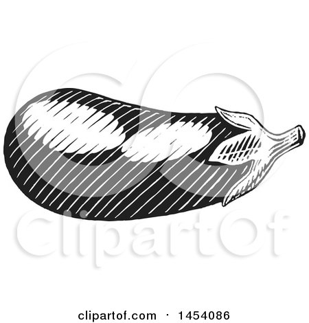 Clipart of a Black and White Sketched Eggplant - Royalty Free Vector Illustration by cidepix