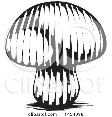 Clipart of a Black and White Sketched Mushroom - Royalty Free Vector Illustration by cidepix