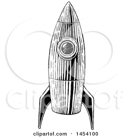 Clipart of a Black and White Sketched Rocket - Royalty Free Vector Illustration by cidepix