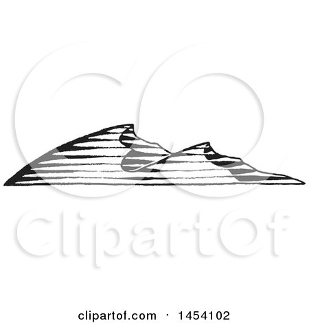 Clipart of a Black and White Sketched Landscape of Sand Dunes - Royalty Free Vector Illustration by cidepix