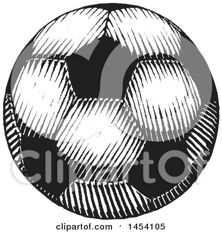 Clipart of a Black and White Sketched Soccer Ball - Royalty Free Vector Illustration by cidepix