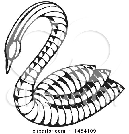 Clipart of a Black and White Sketched Swan - Royalty Free Vector Illustration by cidepix