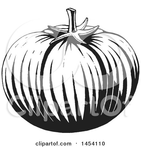 Clipart of a Black and White Sketched Tomato - Royalty Free Vector Illustration by cidepix