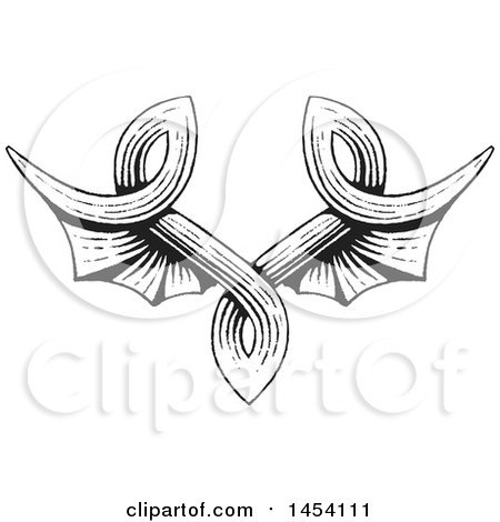 Clipart of a Black and White Sketched Pair of Wings - Royalty Free Vector Illustration by cidepix