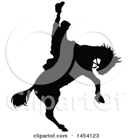 Clipart Graphic of a Black Silhouetted Horseback Rodeo Cowboy on a Bucking Bronco - Royalty Free Vector Illustration by Pushkin