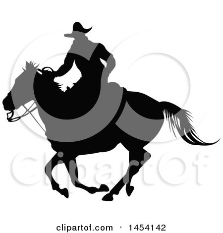 Clipart Graphic of a Black Silhouetted Horseback Cowboy - Royalty Free Vector Illustration by Pushkin