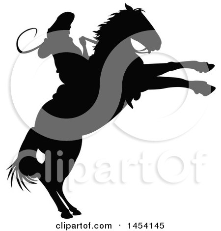Clipart Graphic of a Black Silhouetted Horseback Rodeo Cowboy on a Bucking Bronco - Royalty Free Vector Illustration by Pushkin