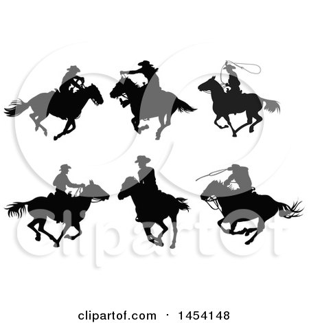 Clipart Graphic of Black Silhouetted Horseback Cowboys - Royalty Free Vector Illustration by Pushkin