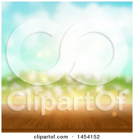 Clipart Graphic of a Wooden Surface and Blurred Sunny Sky with Flares - Royalty Free Vector Illustration by KJ Pargeter