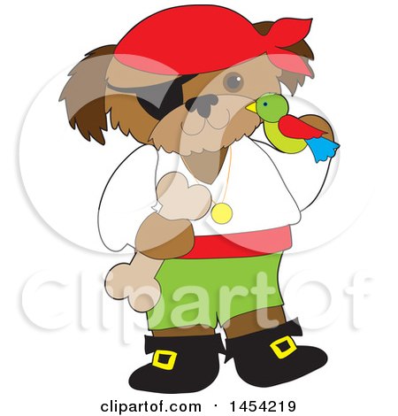 Clipart Graphic of a Cartoon Pirate Dog Holding a Parrot and a Bone - Royalty Free Vector Illustration by Maria Bell