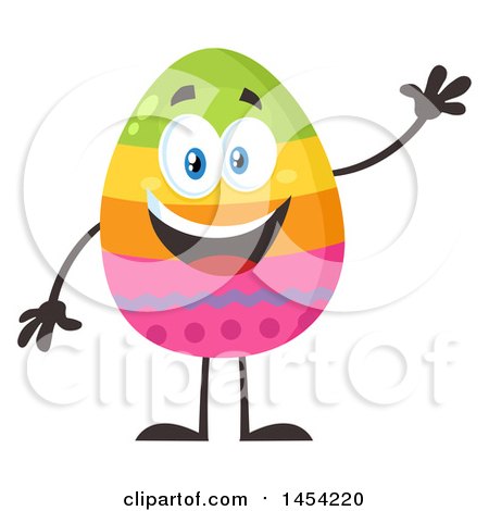 Clipart Graphic of a Cartoon Colorful Easter Egg Mascot Character Waving - Royalty Free Vector Illustration by Hit Toon
