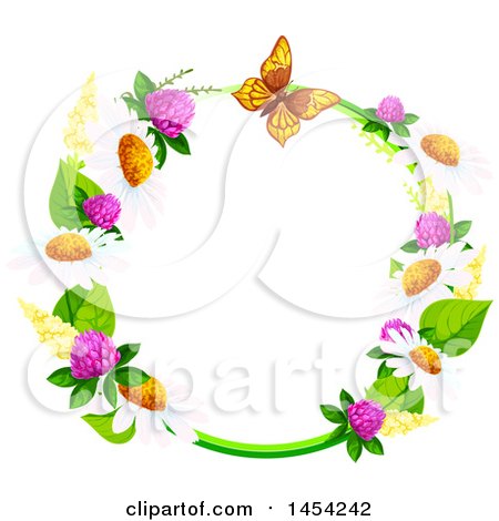 Clipart Graphic of a Circular Frame of Spring Flowers and a Butterfly - Royalty Free Vector Illustration by Vector Tradition SM