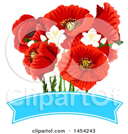 Clipart Graphic of Beautiful Red Poppies over a Blank Banner - Royalty Free Vector Illustration by Vector Tradition SM