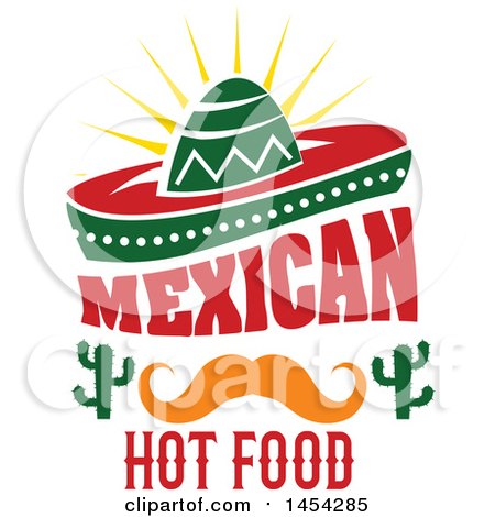 Clipart Graphic of a Mexican Food Design with a Sombrero, Mustach and Cactus - Royalty Free Vector Illustration by Vector Tradition SM