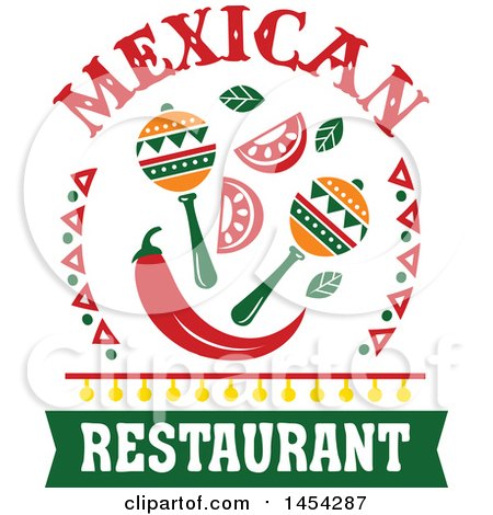 Clipart Graphic of a Mexican Food Design with Maracas and a Pepper - Royalty Free Vector Illustration by Vector Tradition SM