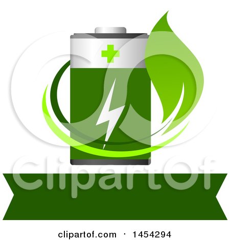 Clipart Graphic of a Leaf Swoosh and Green Battery over a Banner - Royalty Free Vector Illustration by Vector Tradition SM