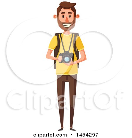 Clipart Graphic of a Happy Male Tourist Holding a Camera - Royalty Free Vector Illustration by Vector Tradition SM