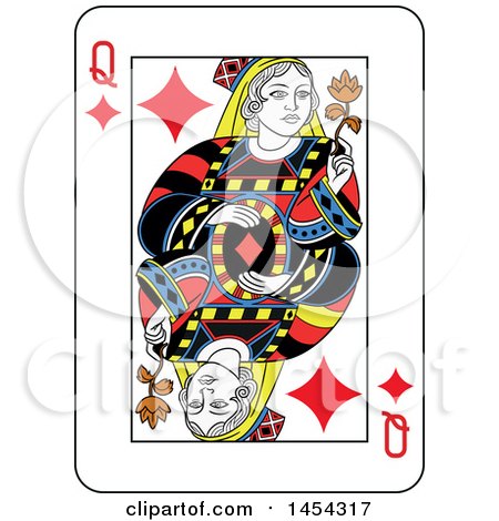 Clipart Graphic of a French Styled Queen of Diamonds Playing Card Design - Royalty Free Vector Illustration by Frisko