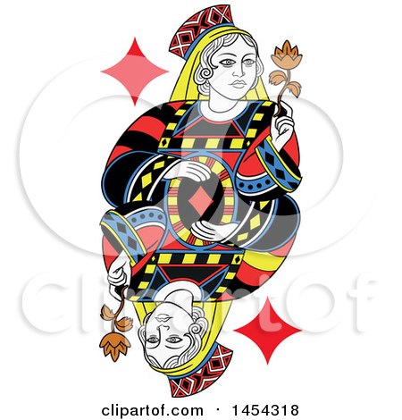 Clipart Graphic of a French Styled Queen of Diamonds Design - Royalty Free Vector Illustration by Frisko
