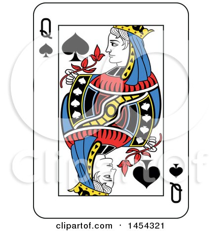 Clipart Graphic of a French Styled Queen of Spades Playing Card Design - Royalty Free Vector Illustration by Frisko