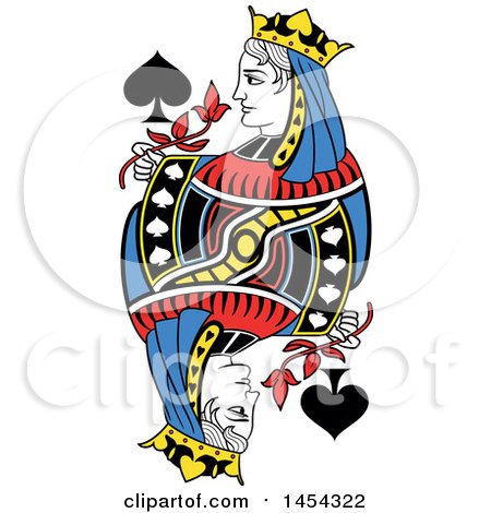 Clipart Graphic of a French Styled Queen of Spades Design - Royalty Free Vector Illustration by Frisko