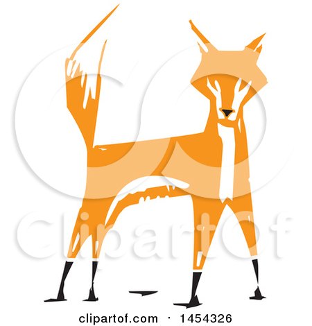Clipart Graphic of a Woodcut Alert Fox with His Tail up - Royalty Free Vector Illustration by xunantunich