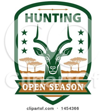 Clipart Graphic of an Impala Deer Open Season Hunting Shield - Royalty Free Vector Illustration by Vector Tradition SM