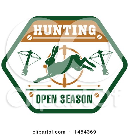 Clipart Graphic of a Crossbow and Rabbit Open Season Hunting Shield - Royalty Free Vector Illustration by Vector Tradition SM