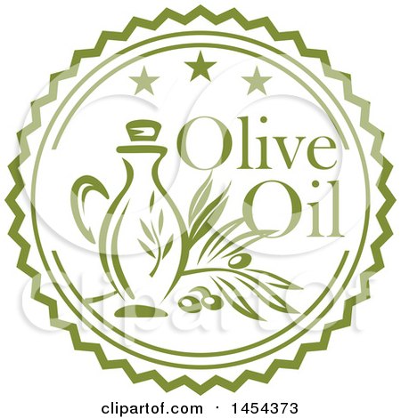 Clipart Graphic of a Green Olive Branch and Oil Bottle Label Design with Text - Royalty Free Vector Illustration by Vector Tradition SM