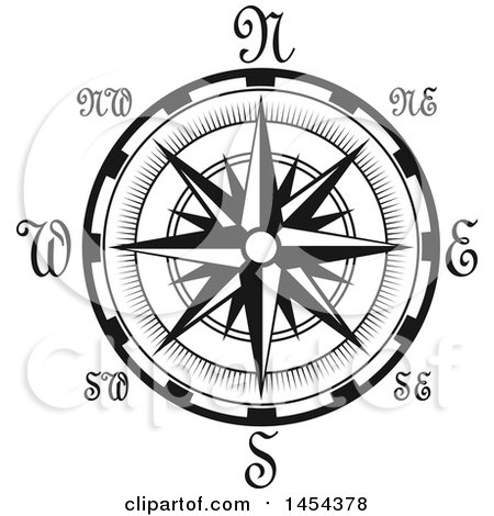 Clipart Graphic of a Black and White Nautical Compass Rose - Royalty Free Vector Illustration by Vector Tradition SM