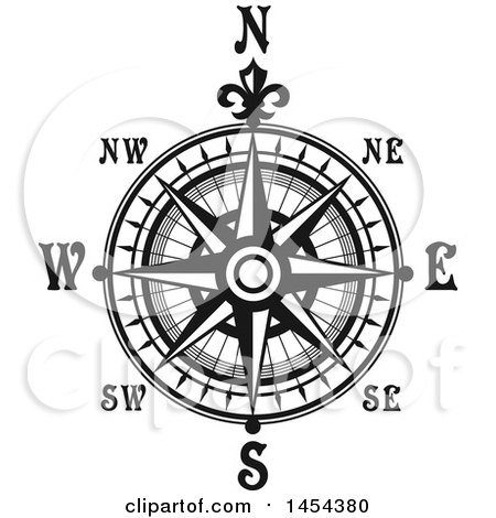 Clipart Graphic of a Black and White Nautical Compass Rose - Royalty Free Vector Illustration by Vector Tradition SM