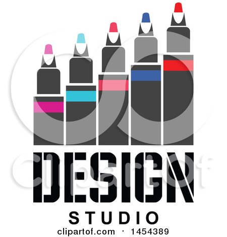 Clipart Graphic of a Row of Colored Markers over Design Studio Text - Royalty Free Vector Illustration by Vector Tradition SM