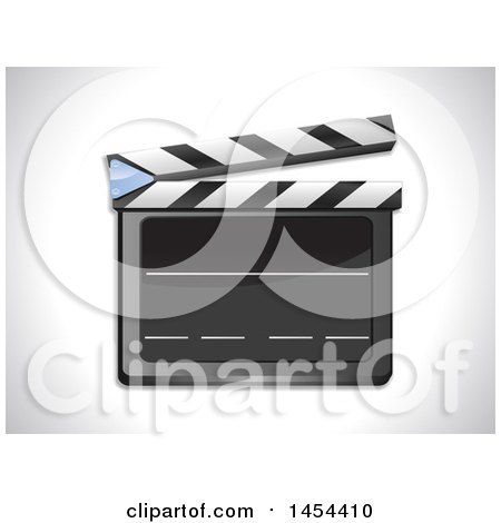 Clipart Graphic of a 3d Blank Slate Clapperboard on a Shaded Background - Royalty Free Vector Illustration by elaineitalia