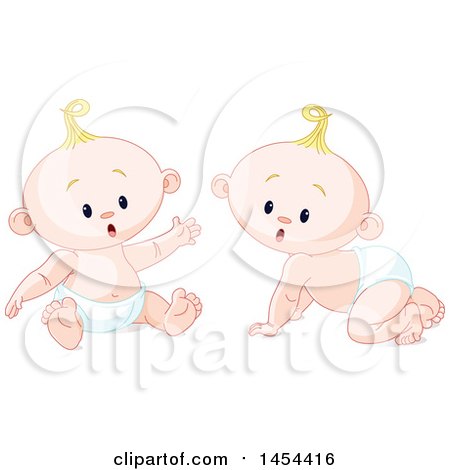 Clipart Graphic of Cute Curious Blond Caucasian Baby Boys - Royalty Free Vector Illustration by Pushkin