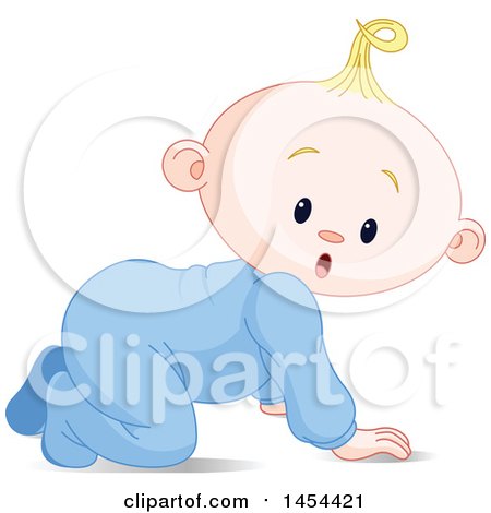 Clipart Graphic of a Cute Surprised or Curious Blond Caucasian Baby Boy Crawling - Royalty Free Vector Illustration by Pushkin