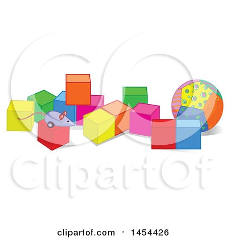 Clipart Graphic of a Toy Mouse and Ball with Colorful Blocks - Royalty Free Vector Illustration by Pushkin