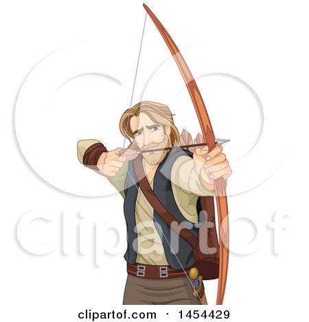 Clipart Graphic of a Man, Robin Hood, Aiming an Arrow - Royalty Free Vector Illustration by Pushkin