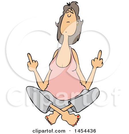 Clipart Graphic of a Cartoon White Woman in the Lotus Meditation Pose, Holding up Two Middle Fingers - Royalty Free Vector Illustration by djart