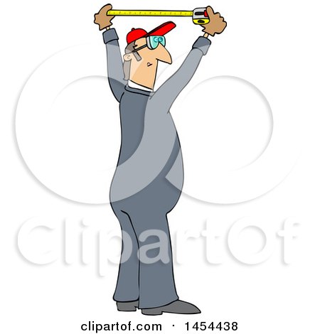 Clipart Graphic of a Cartoon White Male Worker Using a Tape Measure - Royalty Free Vector Illustration by djart