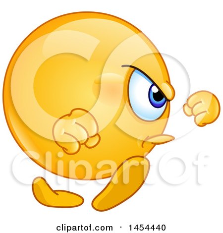 Clipart Graphic of a Cartoon Angry Emoji Smiley Emoticon Marching - Royalty Free Vector Illustration by yayayoyo