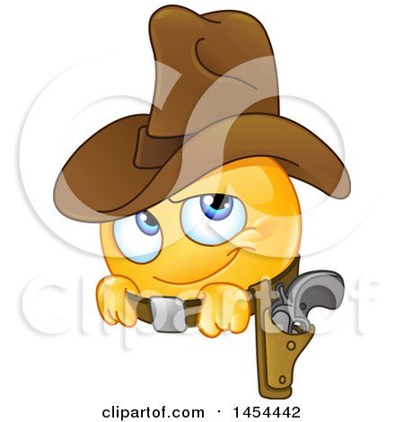 Clipart Graphic of a Cartoon Emoji Smiley Emoticon Cowboy - Royalty Free Vector Illustration by yayayoyo